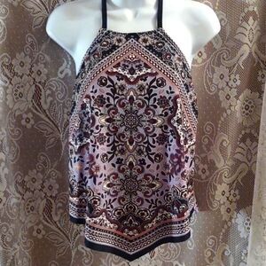 New Kona Sol Boho‎ Top Women's Size S Lavendar Floral Geometric Halter shelf bra